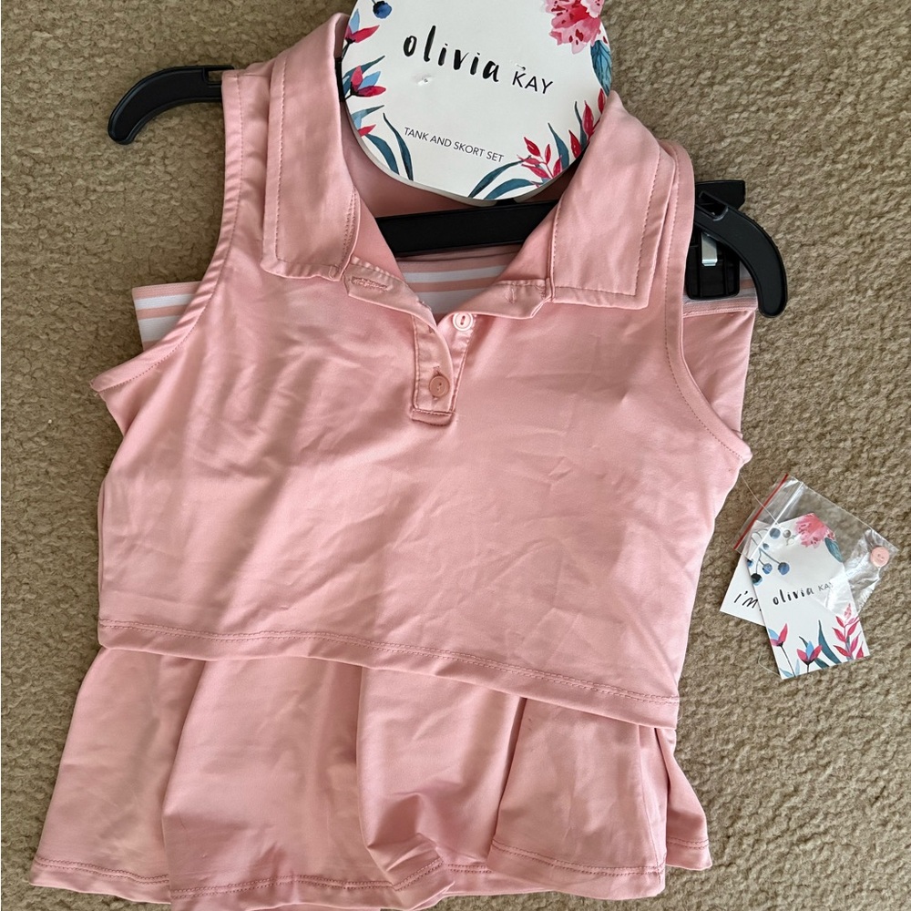 Olivia Kay Pink Sleeveless Crop Polo Tank and Skort Set Girls XL